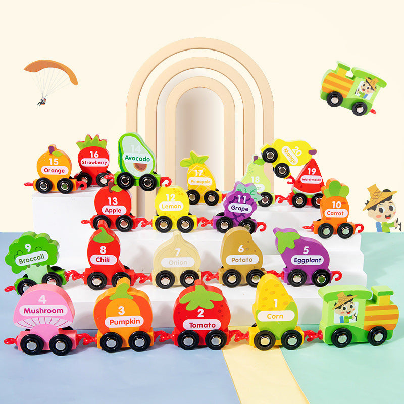 Children's Numbers Fruit And Vegetable Train Toy 1-3 Years Old Boys And Girls Early Education Puzzle Wooden Assembled Haul Train - Ectron Online