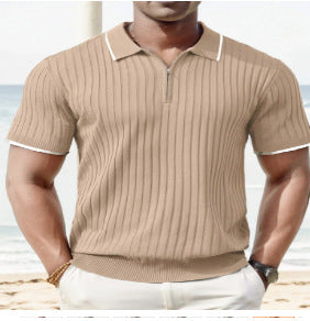 Striped Stand Collar Shirt – Casual Solid Colour Short Sleeve Top Striped Casual Stand Collar Shirt Solid | Ectron Online