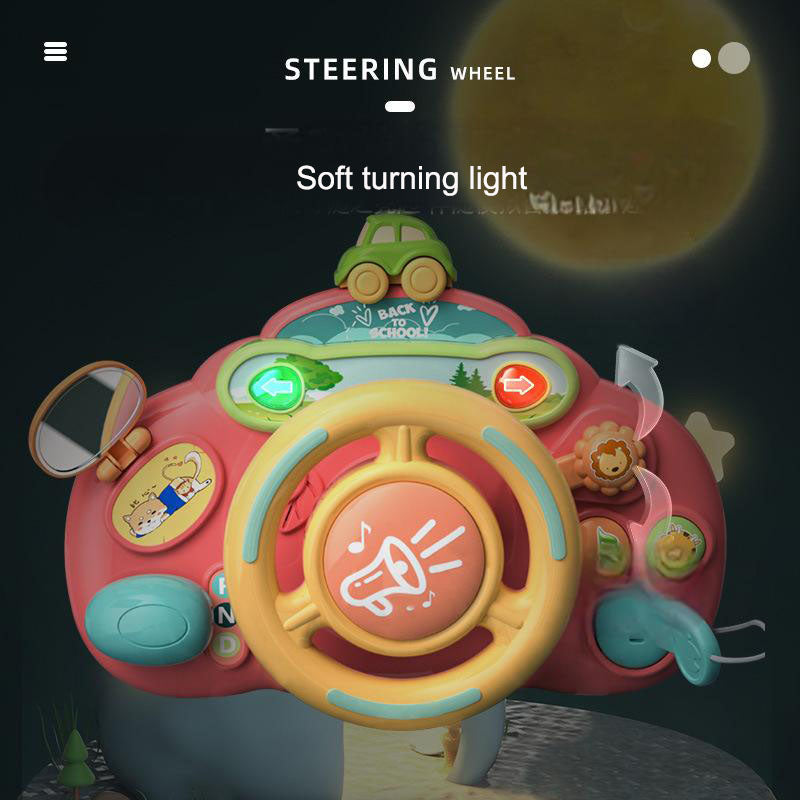 Children's simulation steering wheel cartoon simulation co pilot car rear seat car baby lighting music puzzle toy - Ectron Online