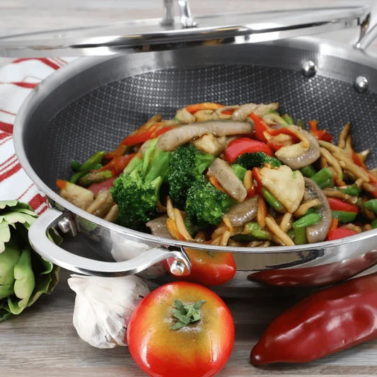 Better Chef 12.5-Inch 3-Ply Stainless Steel Nonstick Wok with Lid