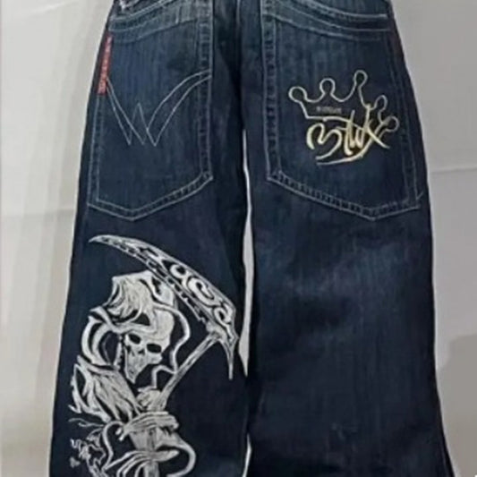 Men's And Women's Fashion Loose Skull Printed Jeans Men's And Women's Fashion Loose Skull Pr | Ectron Online