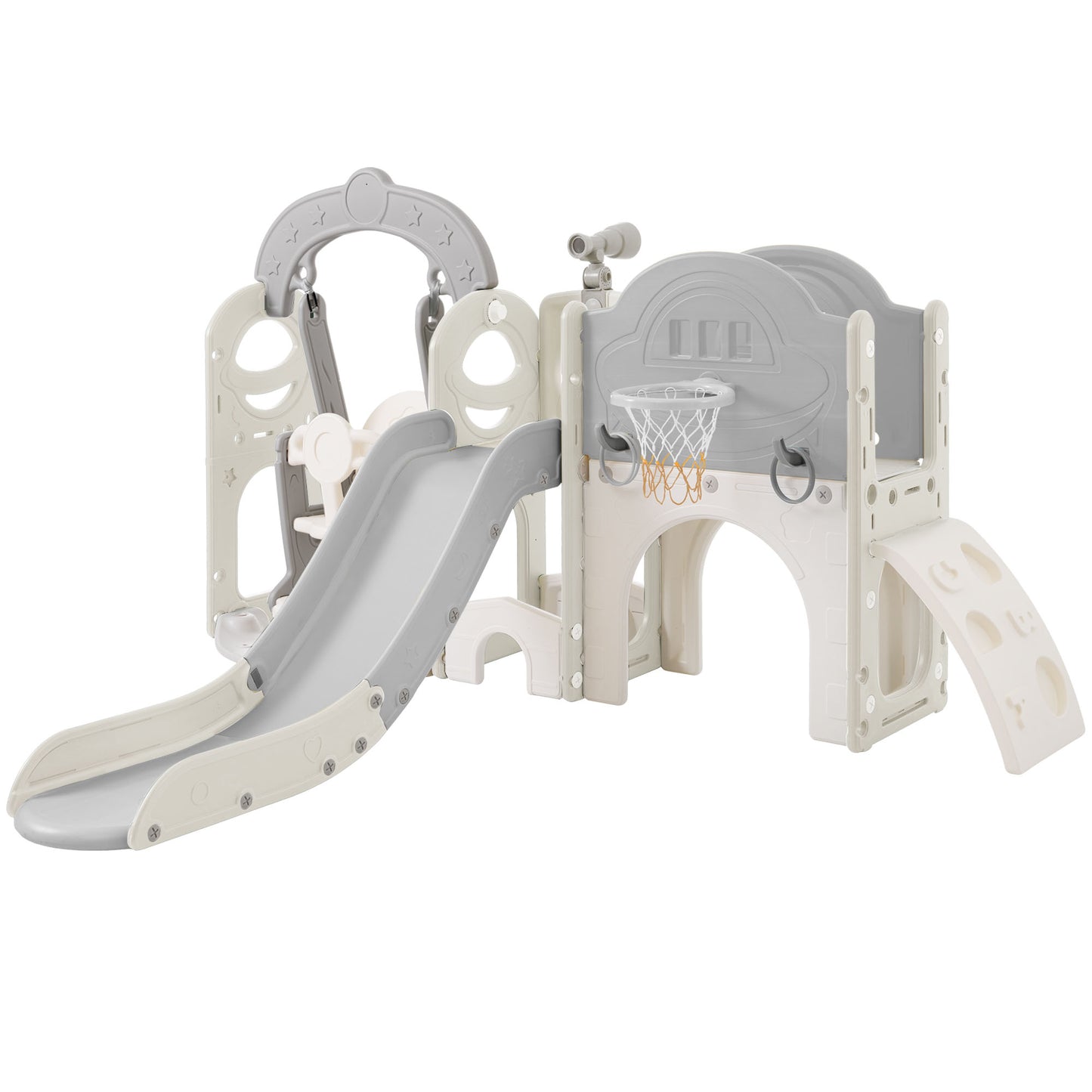 Toddler Slide and Swing Set 7 in 1, Kids Playground Climber Slide Playset with Basketball Hoop Freestanding Combination - Ectron Online