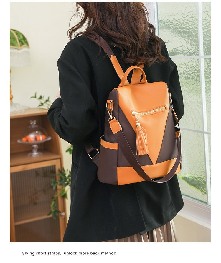 Simple Fashion Large Capacity Color Contrast Patchwork Casual Backpack