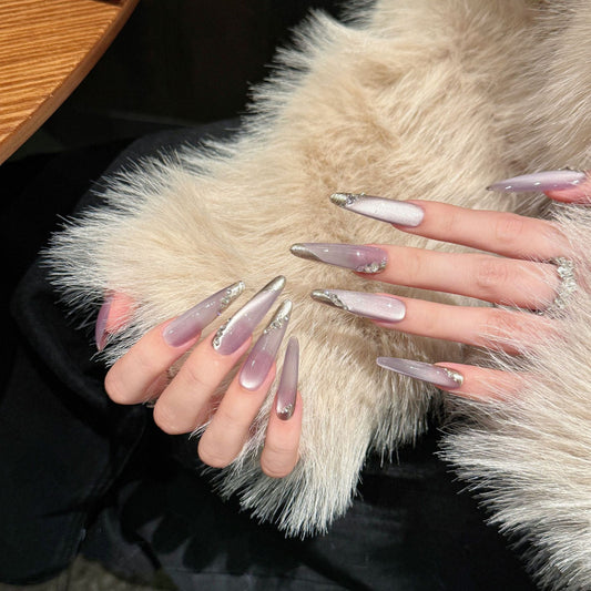 French Gradient Moon Shadow Zihui Gentle Temperament Pile Rhinestone Removable Wear Armor