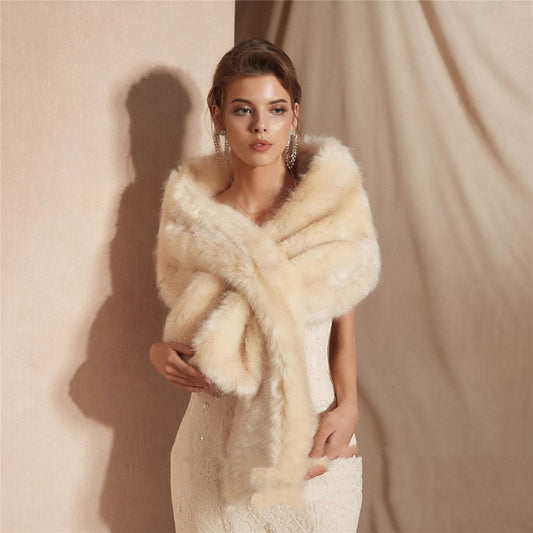 Winter Faux Fox Fur Bridal Fur Shawl