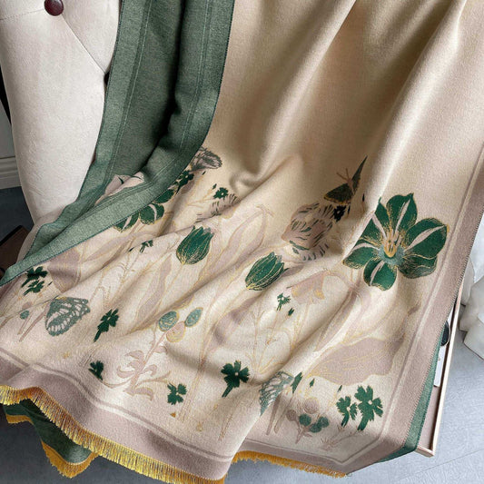 Cashmere-Like Warm Jacquard Flower Shawl Autumn And Winter Cashmere-like Warm Jac | Ectron Online