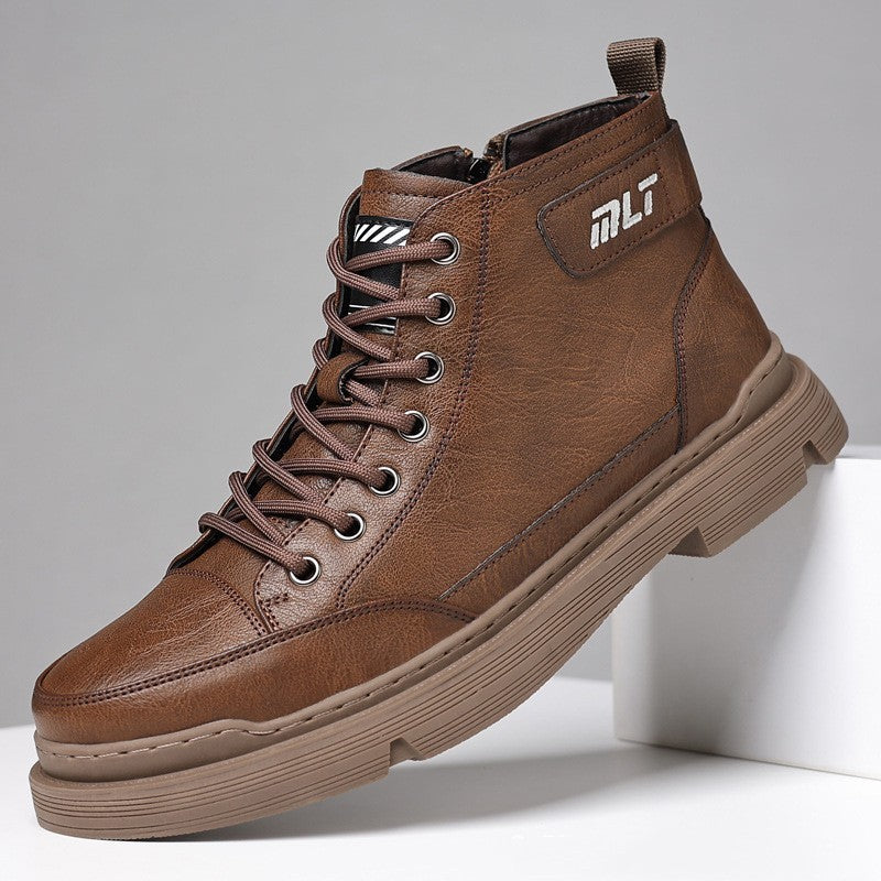 British Fashion High Top Casual Leather Shoes Men's Chelsea Leather Boots