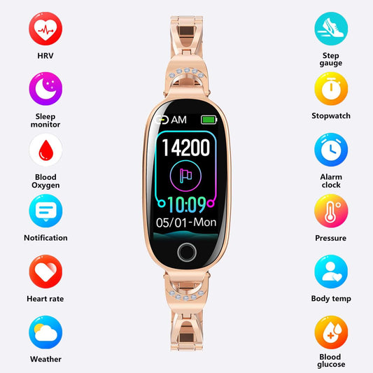 Elegant Gold Smartwatch for Women – Bling Health & Fitness Bracelet Gold Smartwatch For Women Compatible For | Ectron Online
