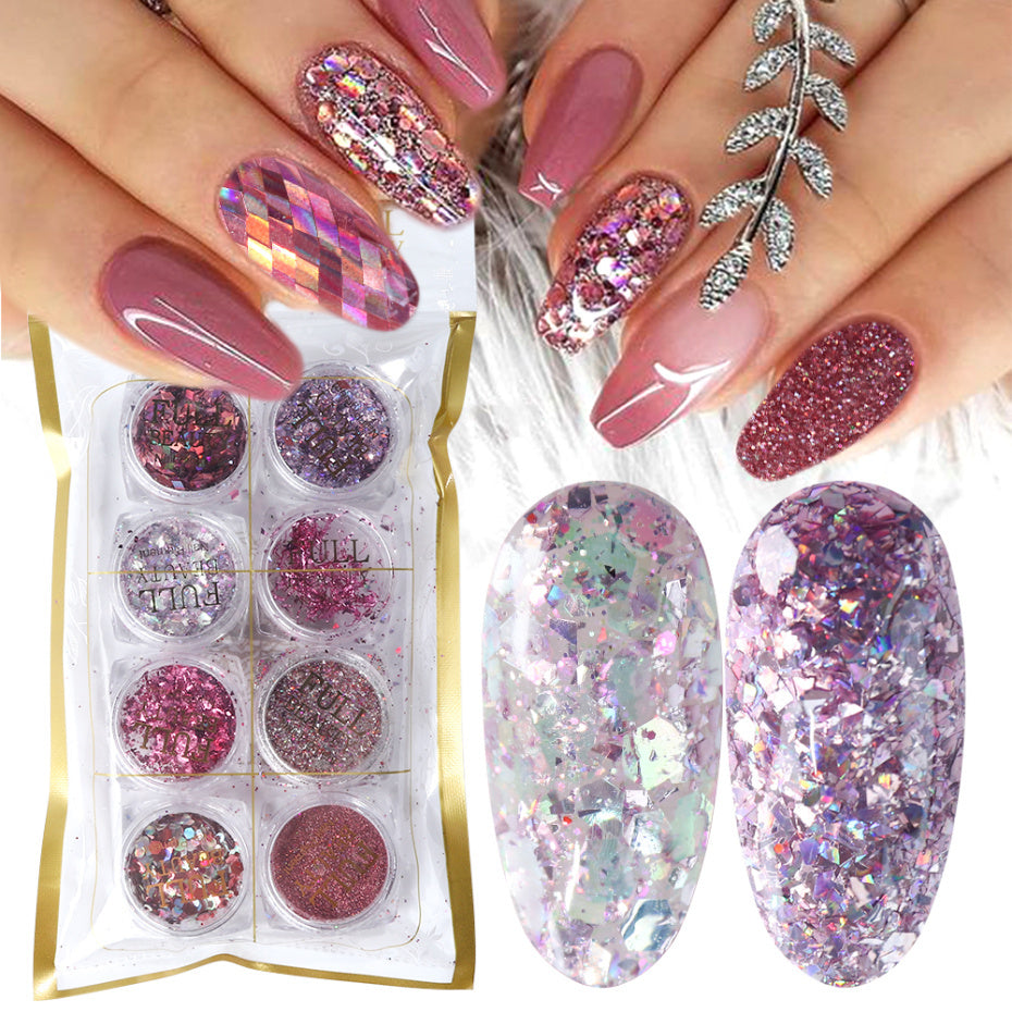 8 Box Mix Glitter Nail Art Powder Flakes Set - Ectron Online