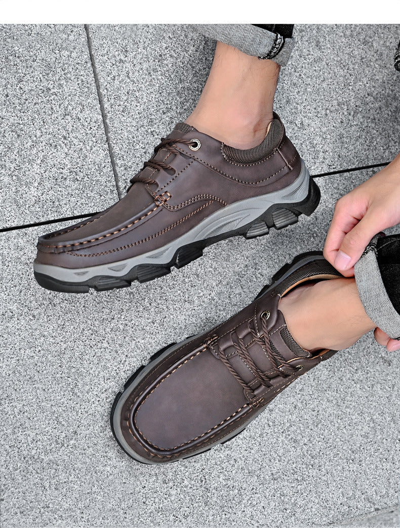 Male PU Plus Size Leather Shoes Outdoor Hiking Shoes
