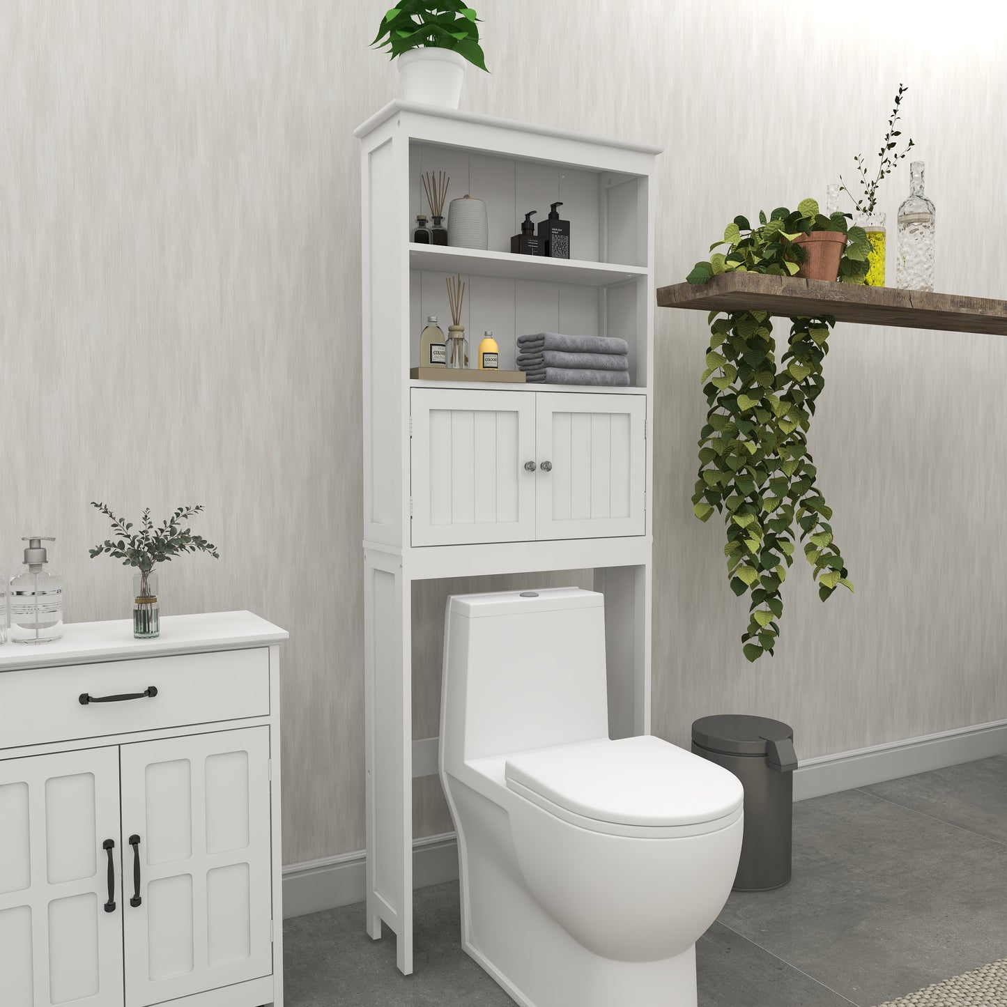 Over The Toilet Storage Rack - 2-Tier Wood Bathroom Organizer White