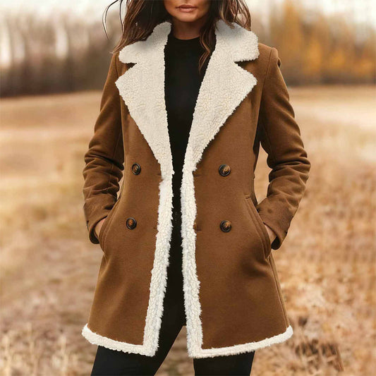 Women's Suede-Look Trench Coat | Classic Double-Breasted Plush Jacket