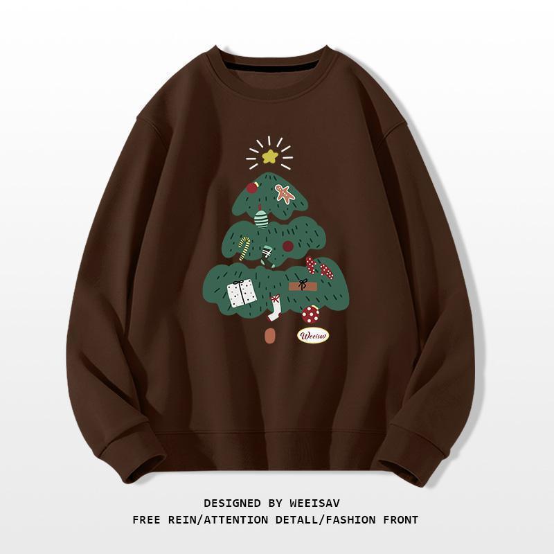Brown sweatshirt with a Christmas tree design on a white background