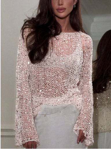 Women's Sequined Hollow-Out Knitted Top
