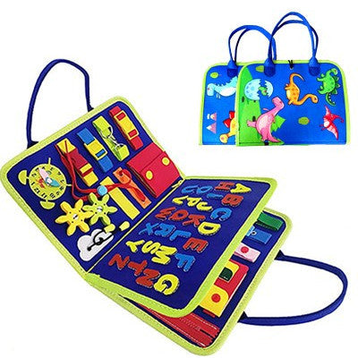 Colorful educational toy with letters and shapes on a white background