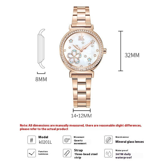 New Women's Steel Belt Diamond Quartz Watch