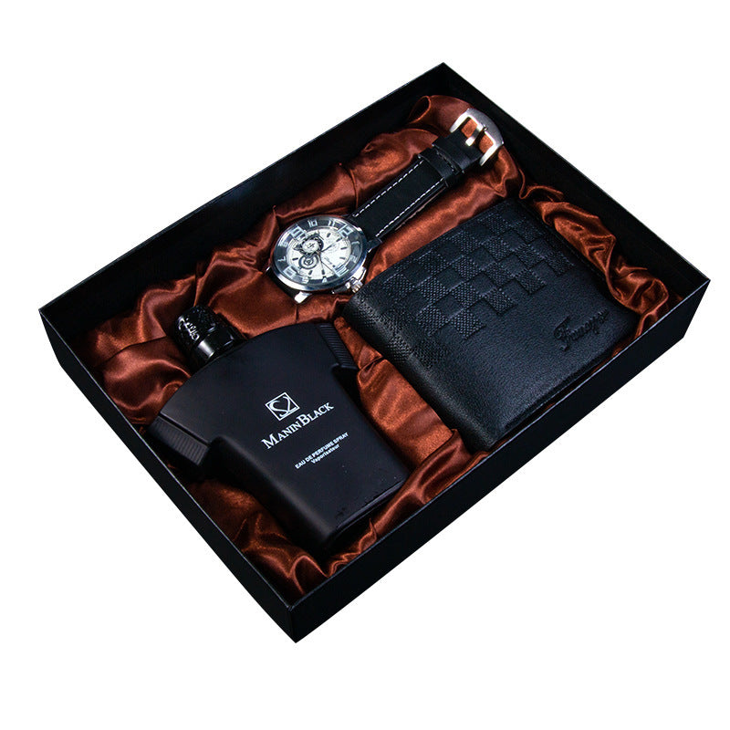 Birthday Gift Quartz Watch Leather Belt Wallet Perfume Kit - Ectron Online
