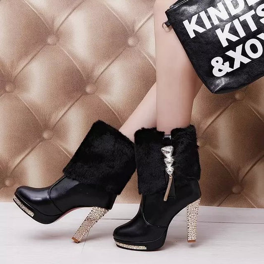 Elegant Chunky Heel Ankle Boots - Women's High Heel Style Ankle Boots High Heel Chunky Heel Women | Ectron Online