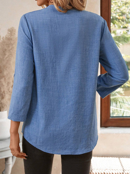 Women's Spring Full Print Notched Neck Sleeve Work Blouse