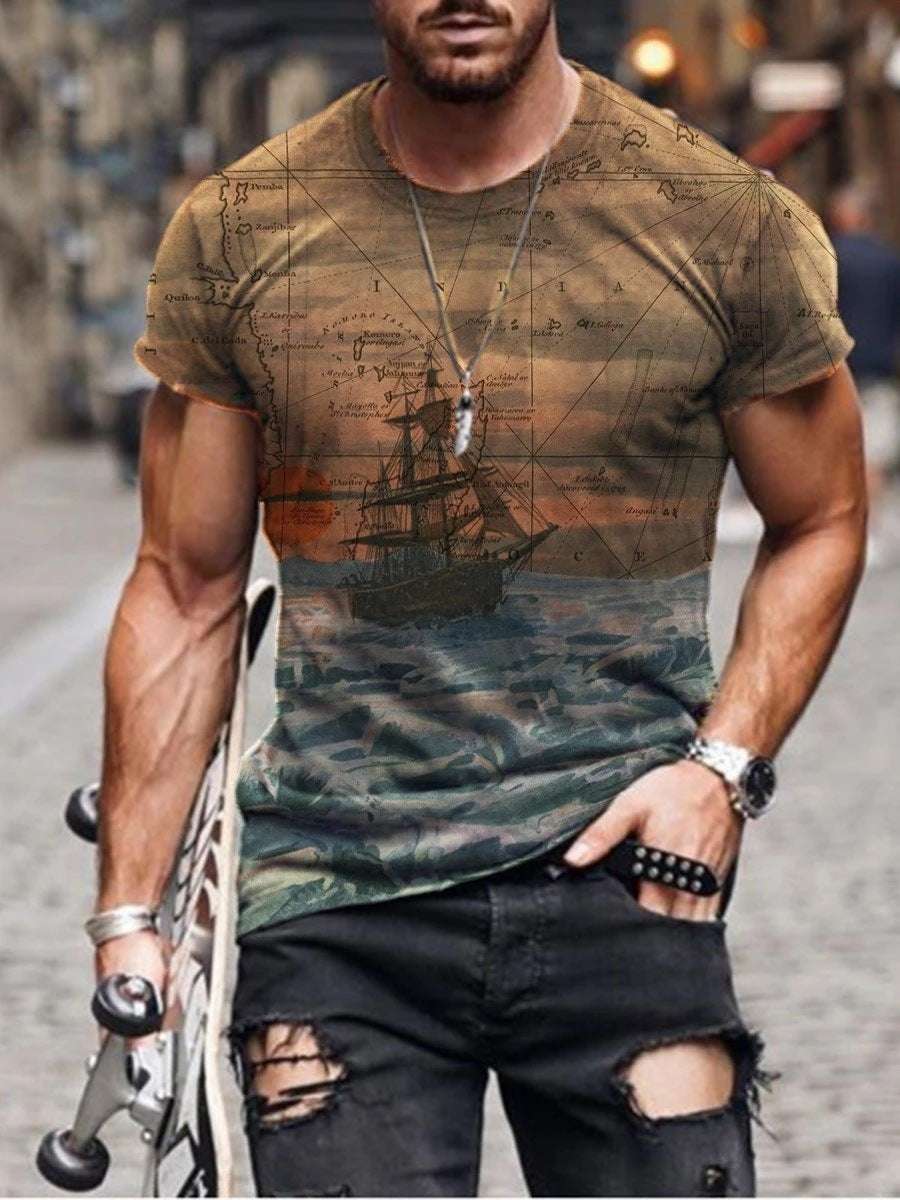 Digital Printed Short-sleeved Round Neck T-shirt