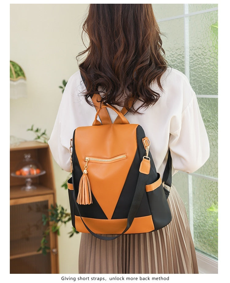 Simple Fashion Large Capacity Color Contrast Patchwork Casual Backpack