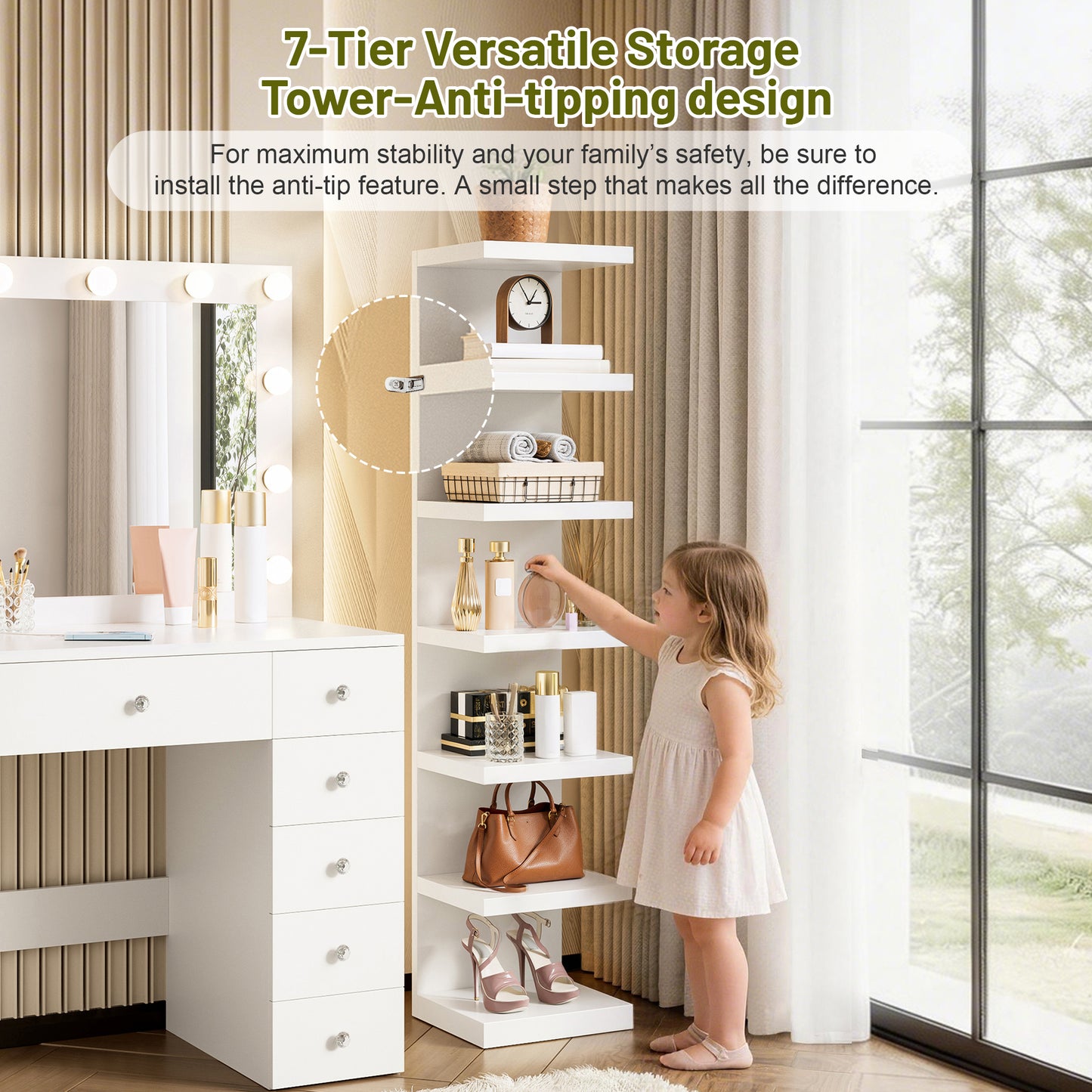 White Hollywood Vanity Desk - 11 Bulbs, 11 Drawers & Power Outlet