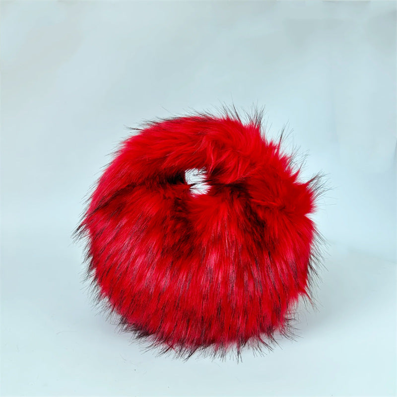 Artificial Raccoon Fur Ball Bag Plush Unique Punk Style Y2g