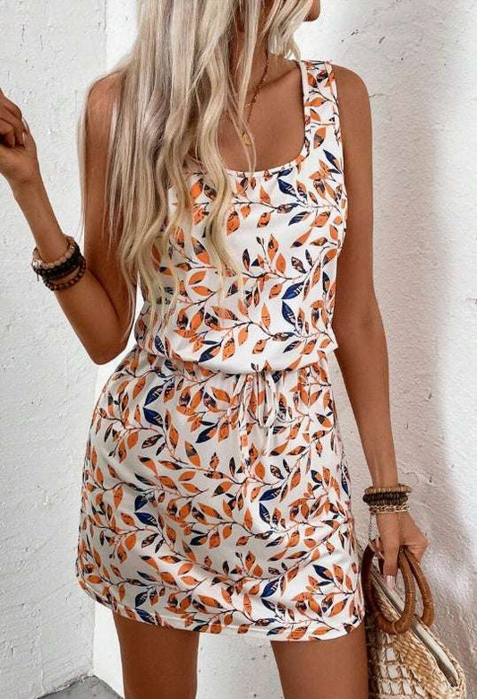 Ladies' Printed Tie-Up Sleeveless Summer Holiday Dress