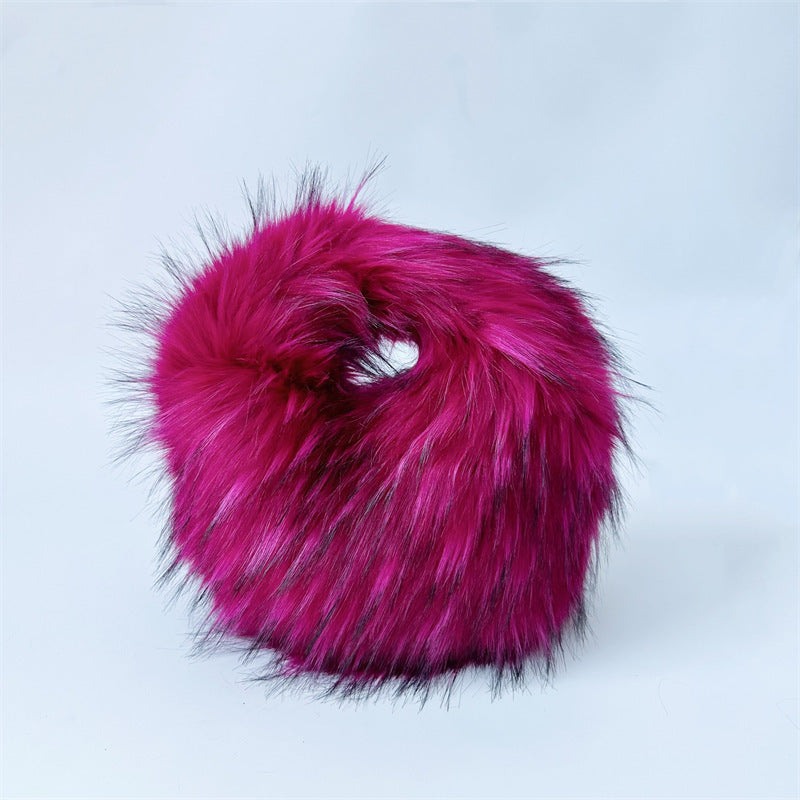 Artificial Raccoon Fur Ball Bag Plush Unique Punk Style Y2g