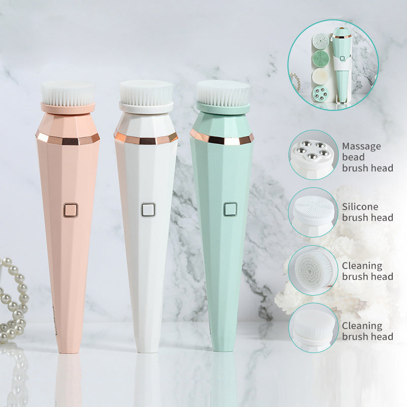 4 In 1 USB Rechargeable Electric Facial Cleansing Brush Soft Skin Care Portable Massager Face Brush Deep Cleaning Device - Ectron Online