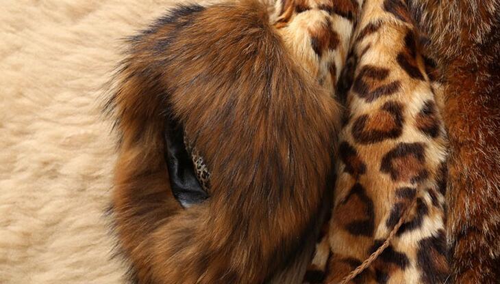 Mid-length Leopard Print Raccoon Fur Collar Coat