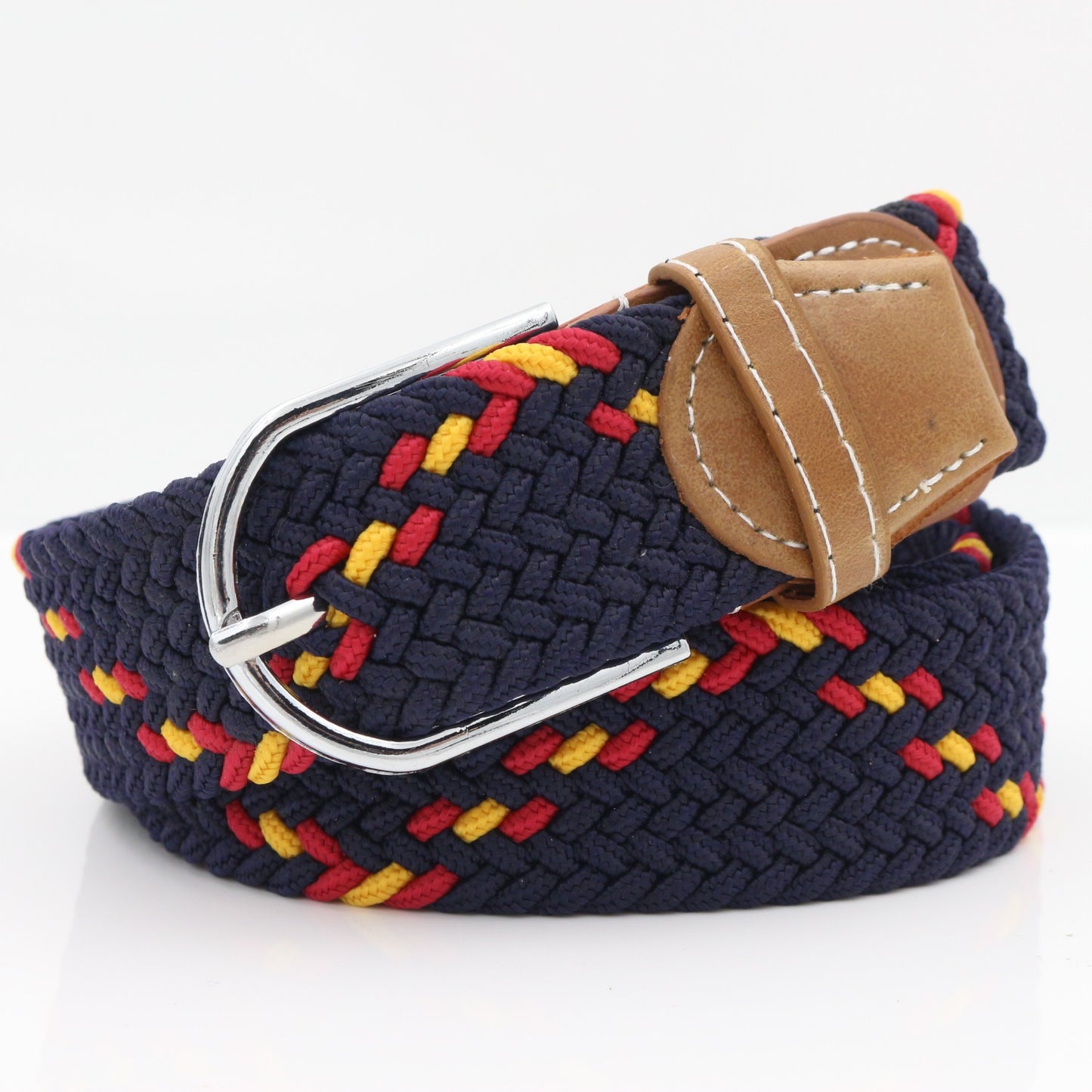 Simple Stretch And Breathable Canvas Woven Belt featuring a navy woven design with colorful accents.