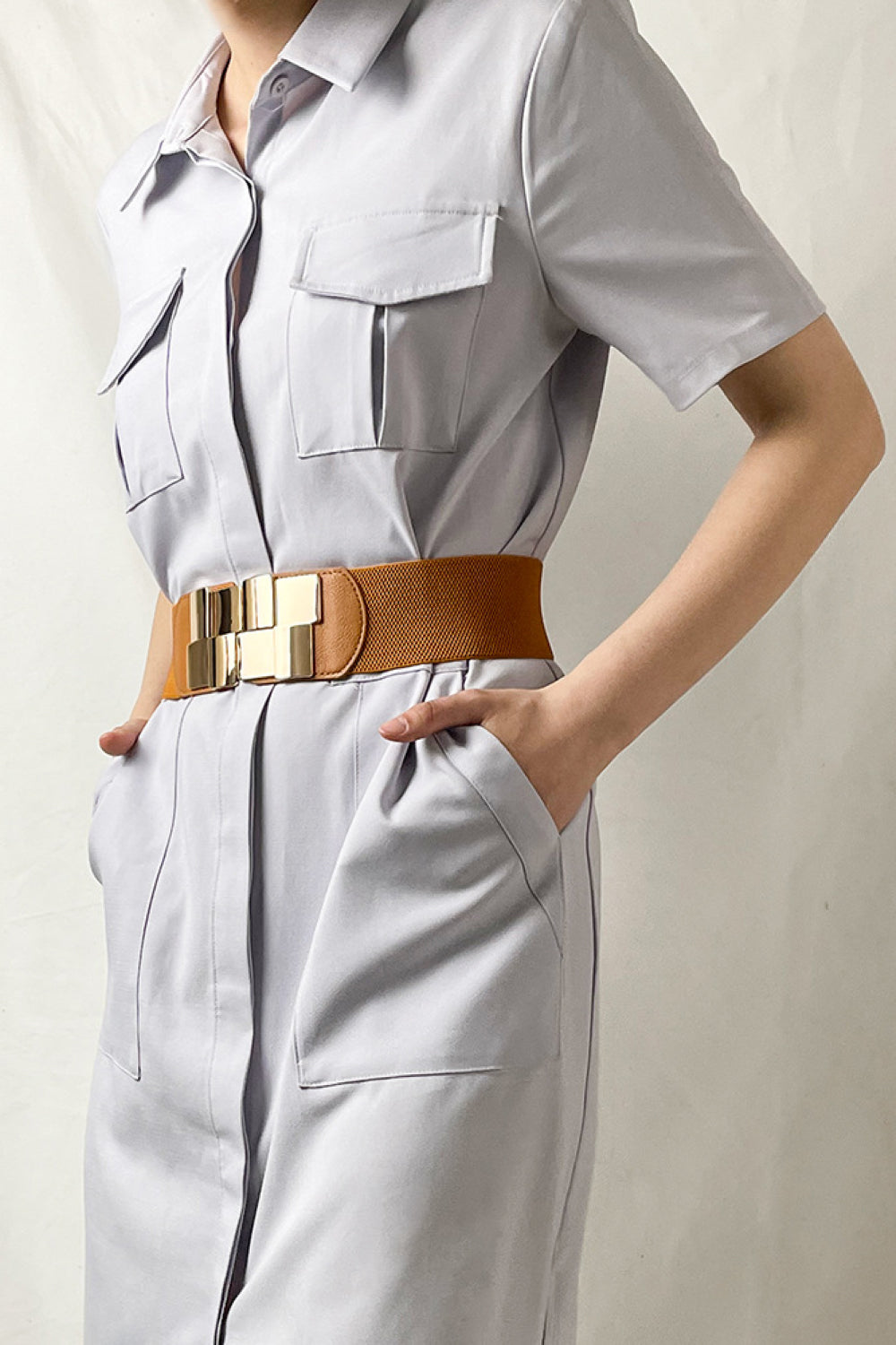 Geometric Buckle Elastic Wide Belt Belt | Ectron Online