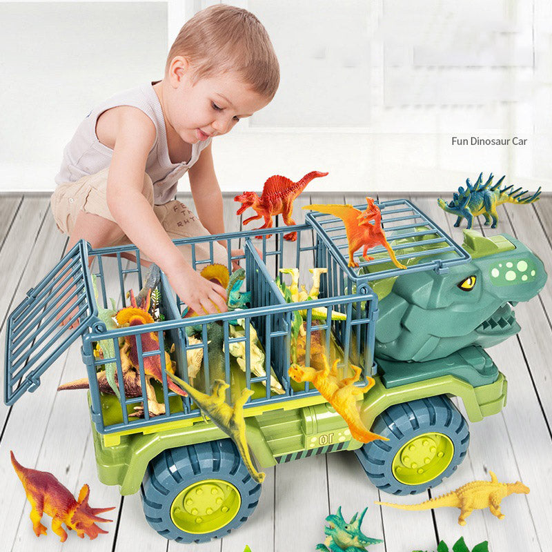 Dinosaur Transporter Children's Toy Set Boy Tyrannosaurus Rex Triceratops Car Solid Dinosaur Fall Resistant - Ectron Online