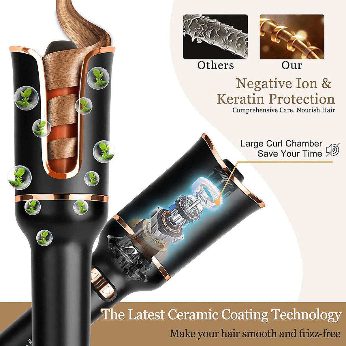 Automatic Curling Iron Air Curling Flat Iron Magic Wand Wave Styling Automatic Rotating Curling Wand Salon Styling - Ectron Online