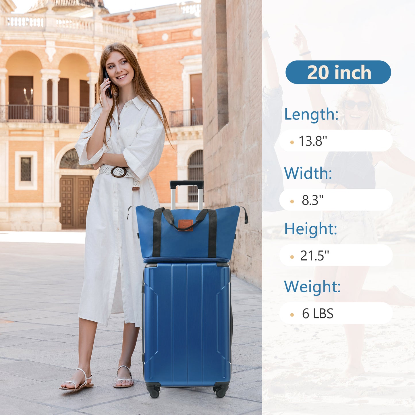 Hardshell Luggage Sets 3 Piece Carry-on Suitcases with Wheels, TSA Lock for Men Women, Blue (20in) - Ectron Online