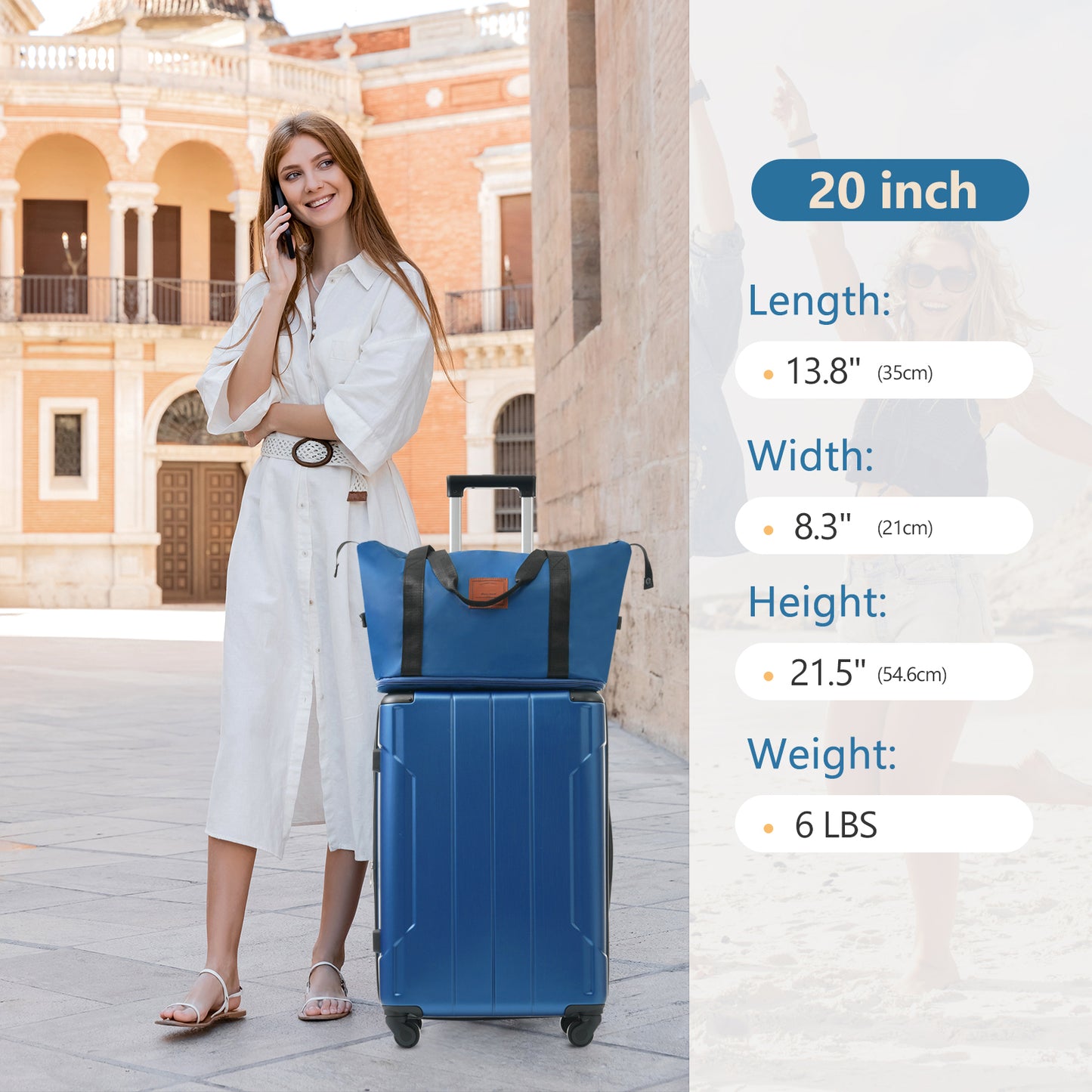 Hardshell Luggage Sets 3 Piece Carry-on Suitcases with Wheels, TSA Lock for Men Women, Blue (20in) - Ectron Online