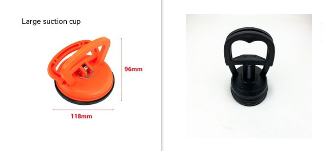 Orange suction cup with measurements on a white background