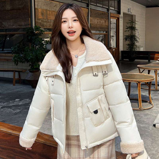 Women's Short Down Jacket with Fur Collar Fashion Down Jacket Women's Short Fur Co | Ectron Online