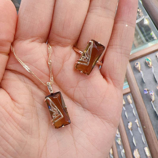 Purple Gold Accessories Sudan Stone Ring Necklace Suit