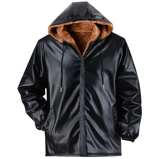 Men's Thick Fleece-Lined Leather Coat Winter Fleece-lined Plus Thick And Wide | Ectron Online
