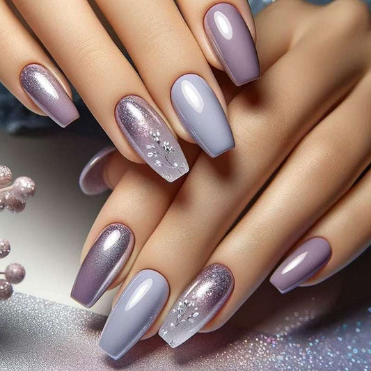 Press-on Ballet Nail Stickers Purple Vine Removable