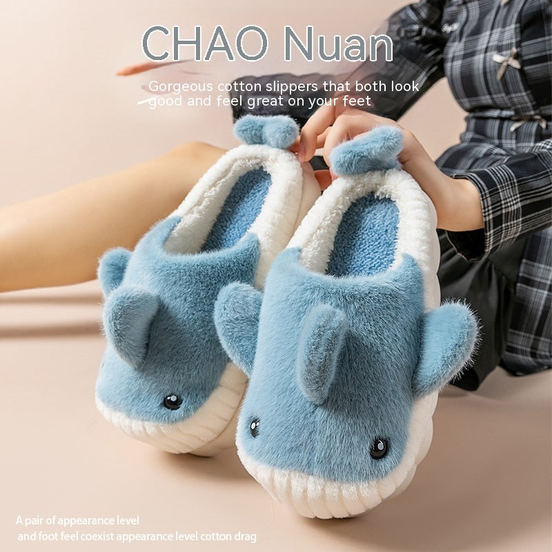 Winter Cute Shark Slippers – Women’s Thick Sole Plush Shoes