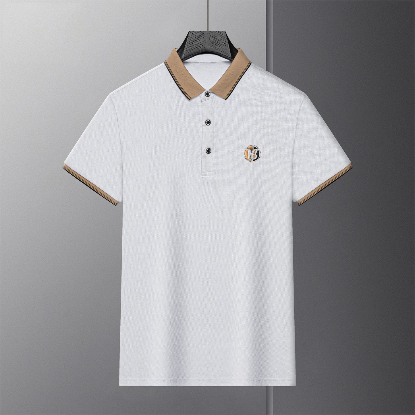 Pique Lapel T-shirt Embroidered Rhinestone Casual Short Sleeve