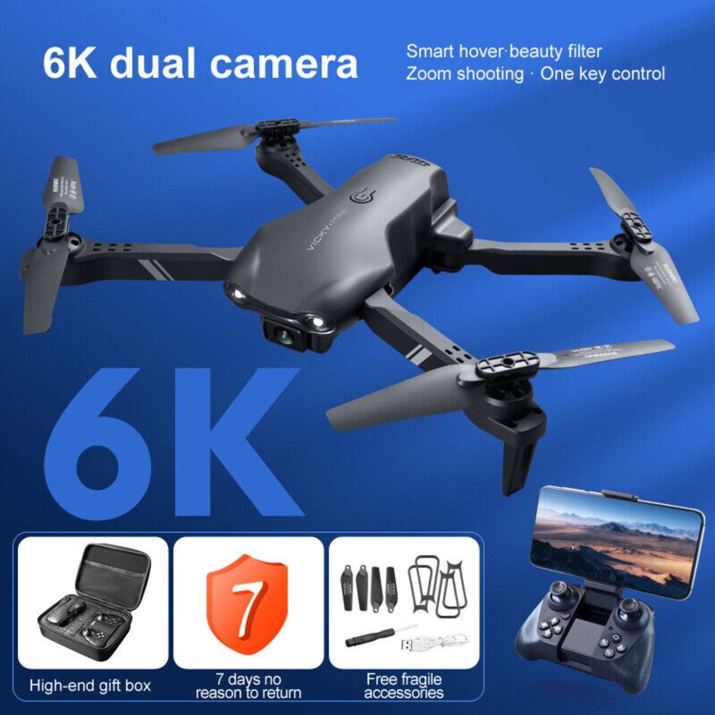 4DRC V13 RC Drone 6K HD Dual Camera WiFi FPV Foldable Quadcopter Camera Drone ,2 Battery.Logistics Is Randomly Sent By UPS,USPS,FEDEX