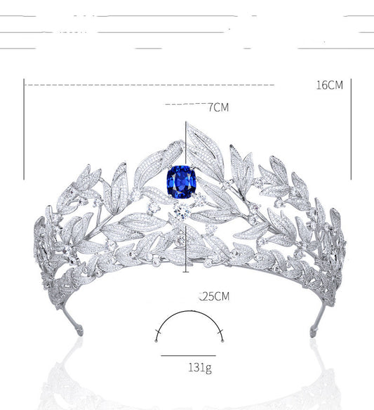 Sapphire Crown Copper Micro Inlay AAA Zircon Crown Wedding Headdress - Ectron Online