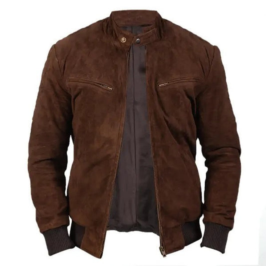 Brown suede jacket on a white background
