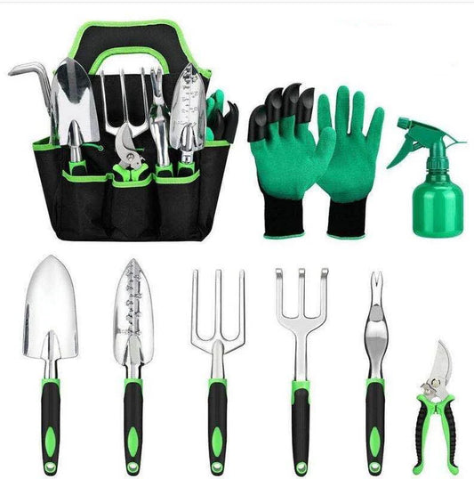 {{ brand }} Garden Supplies 9-piece Aluminum Alloy Set, Silicone Two-color Handle Shovel Gardening Tools - Garden Supplies