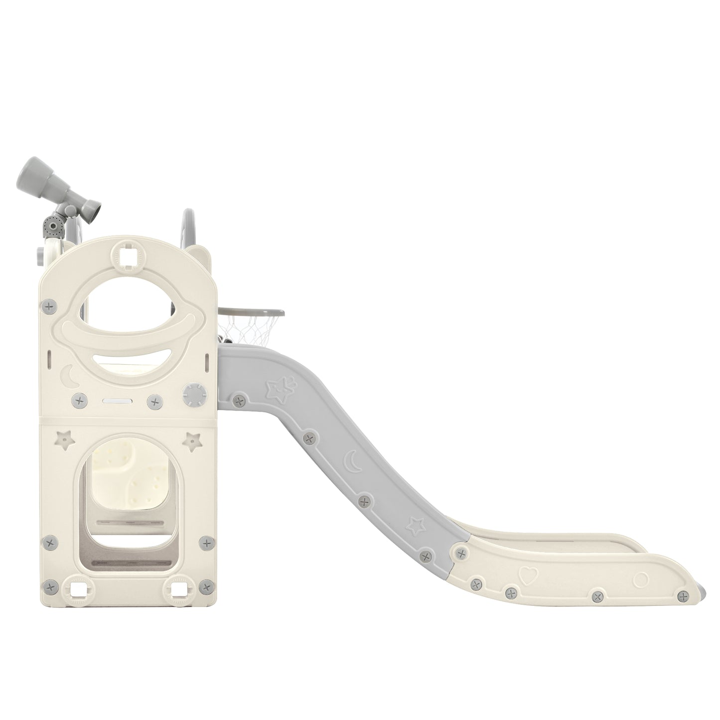 Kids Slide Playset Structure 7 in 1, Freestanding Spaceship Set with Slide, Arch Tunnel Grey+White + HDPE - Ectron Online