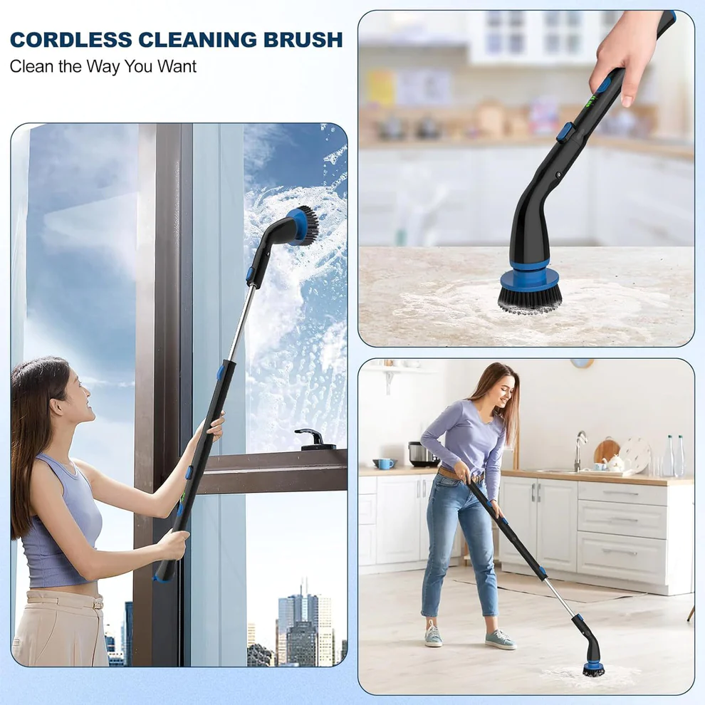 Electric Spin Scrubber, Cordless Cleaning Brush With 4 Replaceable Brush Heads And Adjustable Extension Handle Power Shower Scrubber For Bathroom, Kitchen, Tub, Tile, Floor - Ectron Online